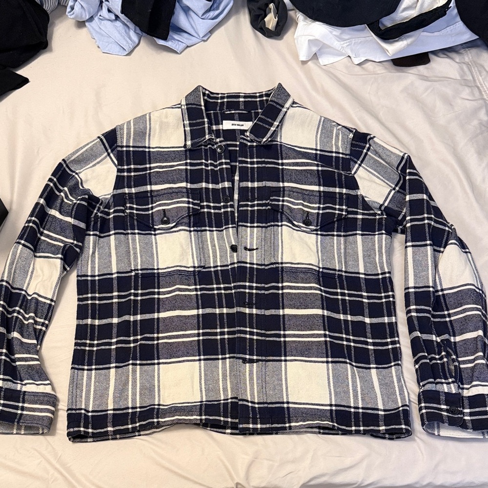 Buck Mason Navy and Cream Plaid Shirt